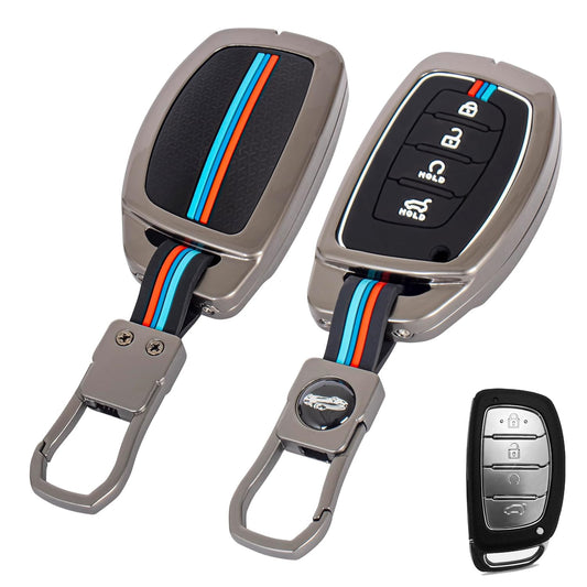 Metal Key Cover for HYN CRT | Venue | ALCZR | ELNTRA | i20 | TCSN | N Line | EV and Facelift Models for 4 Button Smart Key with Keychain