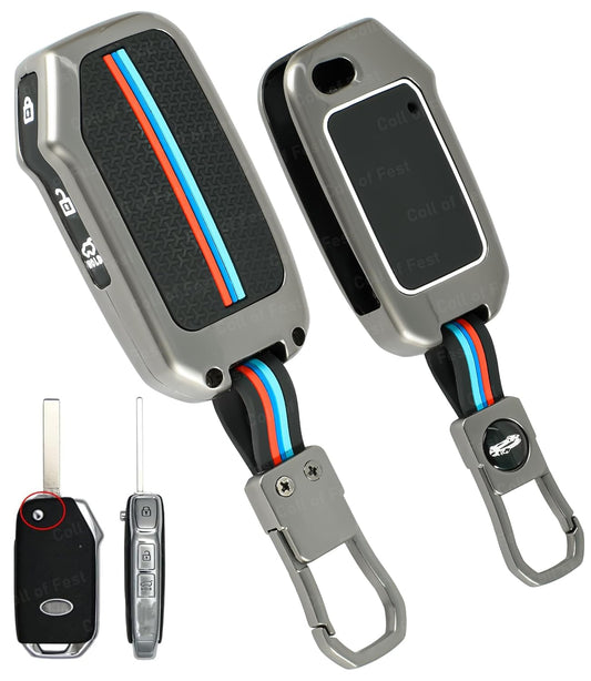 Metal Key Cover Compatible with Kia Seltos | Sonet | Carens 3 Button Flip Key