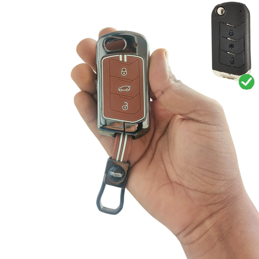 Metal Key Cover Compatible with Mahindra Scorpio N | 3XO | XUV 300 | Marazzo | XUV 700 | XUV 400 ev | Bolero | Thar Roxx 3 Button Flip Key