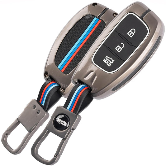 Metal Key Cover for Hyundai Grand i10 NIOS Asta | Venue | i20 | Aura | Exter | Creta | Elantra 3 Button Smart Key