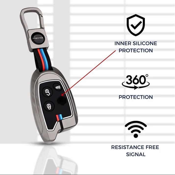 Metal Silicon Key Cover Compatible for Maruti Suzuki Nippon 3 Button Smart Key Cover Metal & Silicone Protection Special Feature Visible in Low-Light Conditions