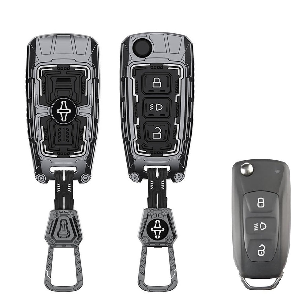 Iron Core Series Key cover Compatible for Tata Curvv, Nexon, Harrier, Altroz, Punch, Safari, Tigor, Tiago, Zest, Bolt 3 Button Flip key