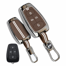 Luxury Car Key Cover for Tata Nexon, Tigor, Altroz, Punch, Safari | Metal & Silicone Smart Key Protector 4 Button with Hook