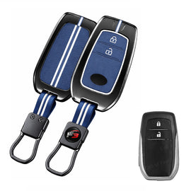 Metal Key Cover Compatible with Toyota Innova Crysta, Hilux, Invicto 2 Button Smart Only (Metal Blue Silicone)