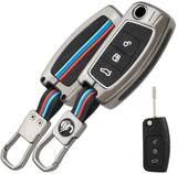 Premium Metal Key Cover Compatible with Ford EcoSport (Old), Fiesta, Figo | 3-Button Flip Remote Key Shell with Stylish Keychain (Metal Grey Black)