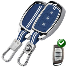 Load image into Gallery viewer, Key Cover for Hyundai Grand i10 NIOS Asta | Venue | i20 | Aura | Exter | Creta | Elantra 3 Button Smart Key Only (Metal Blue Silicone)