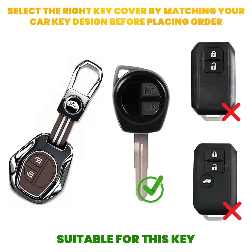 Premium Metal & Silicone Car Key Cover for Suzuki 2 Button Remote Key | Compatible with Swift, Ertiga, WagonR, Celerio, Dzire, Alto, Fronx, Brezza, S-Presso, Ignis | Luxury Key Case