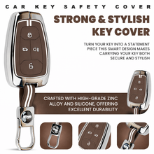 Load image into Gallery viewer, Luxury Car Key Cover for Tata Nexon, Tigor, Altroz, Punch, Safari | Metal &amp; Silicone Smart Key Protector 4 Button with Hook
