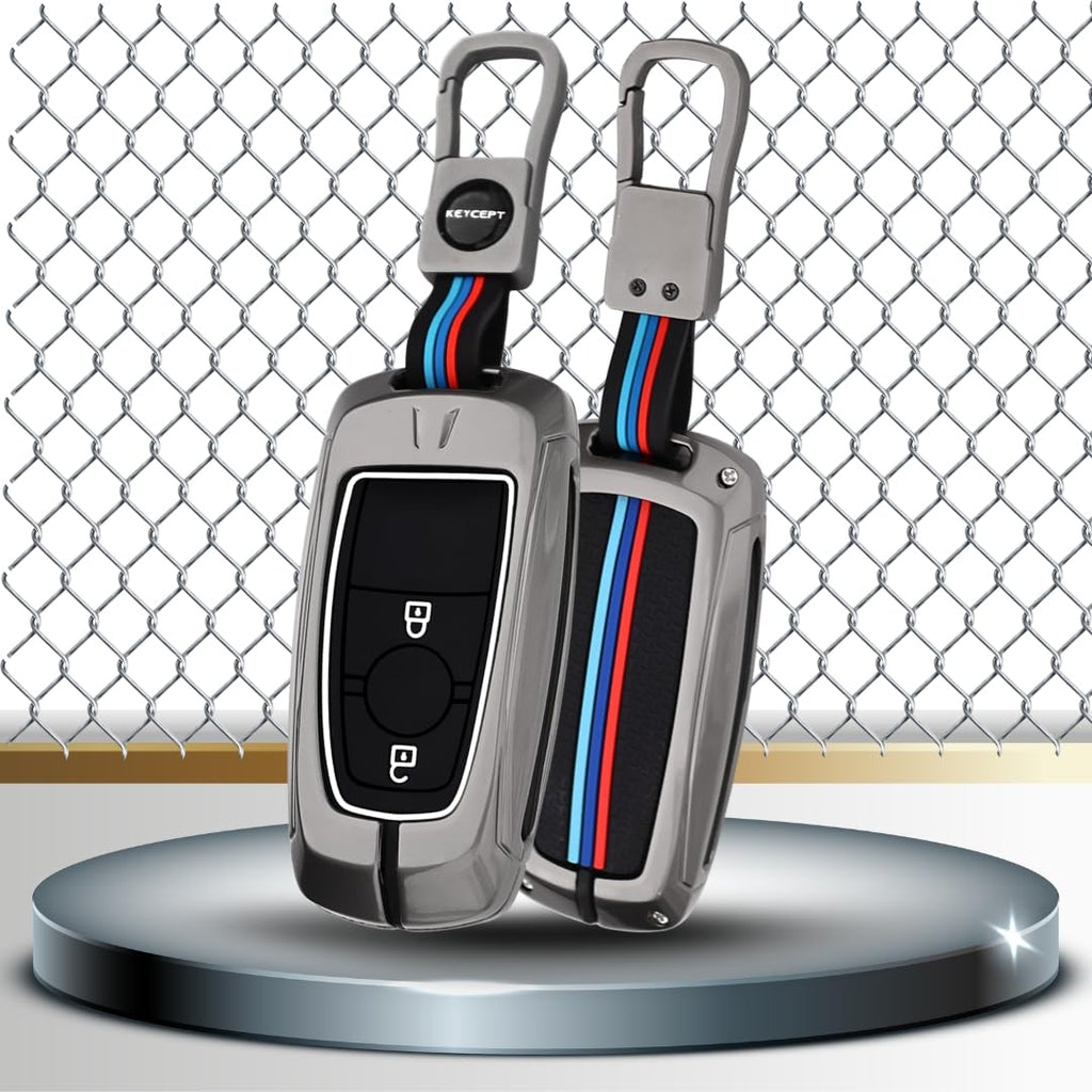 Metal Alloy Key Cover Compatible for Fo-rd Ecosport, Endeavour, Figo, Freestyle, Aspire 2 Button Smart Key with Keychain