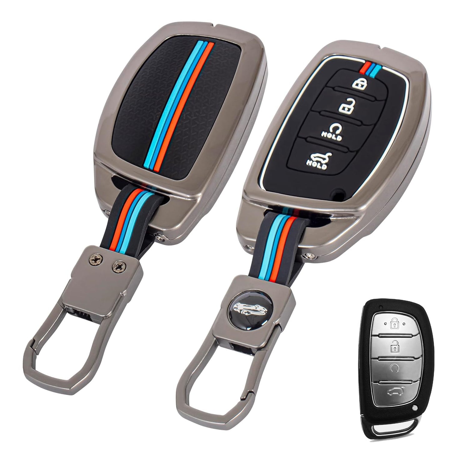 Metal Key Cover for HYN CRT | Venue | ALCZR | ELNTRA | i20 | TCSN | N Line | EV and Facelift Models for 4 Button Smart Key with Keychain