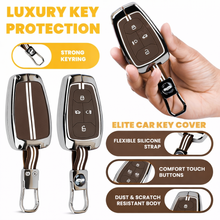 Load image into Gallery viewer, Luxury Car Key Cover for Tata Nexon, Tigor, Altroz, Punch, Safari | Metal &amp; Silicone Smart Key Protector 4 Button with Hook