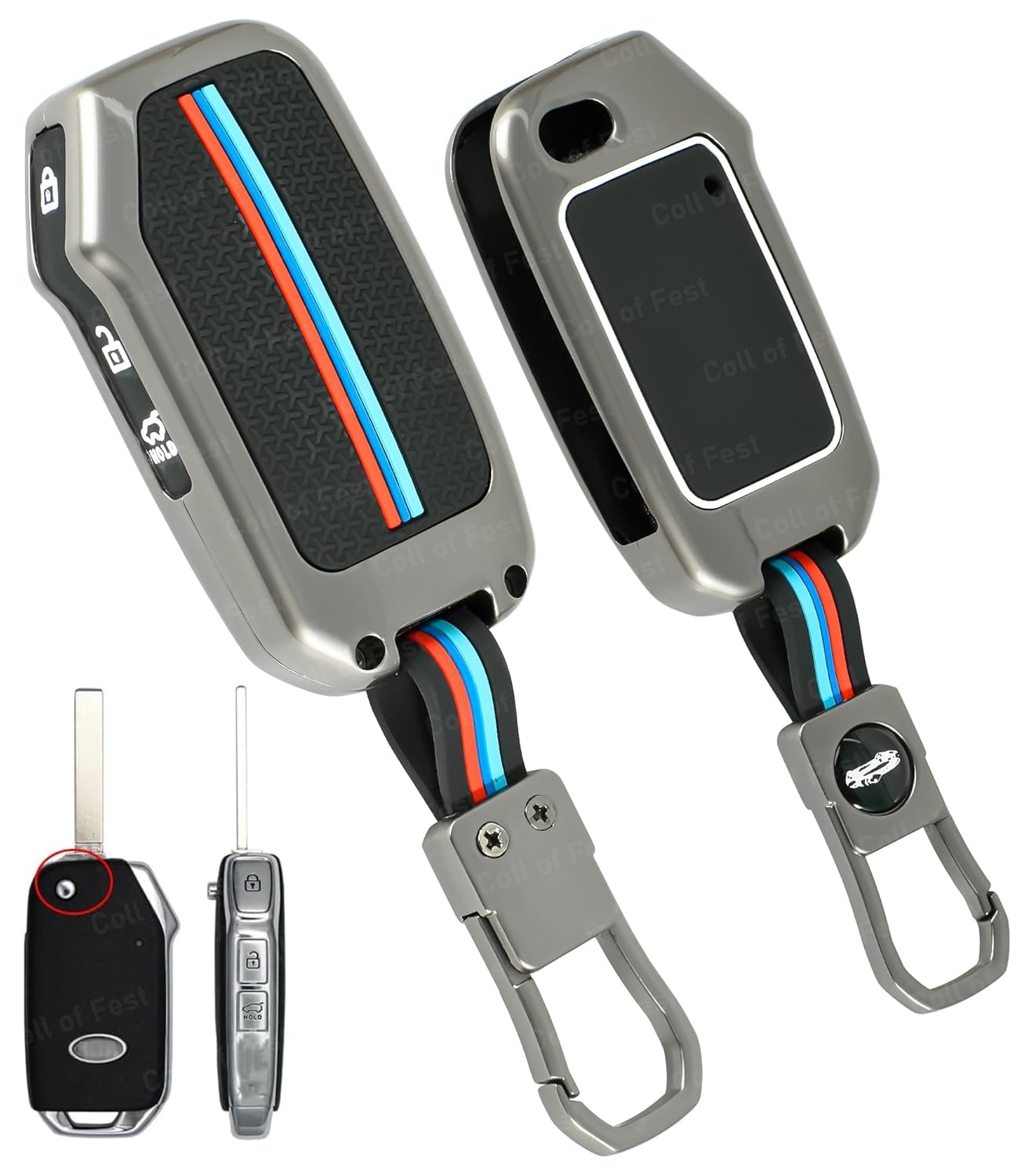 Metal Key Cover Compatible with Kia Seltos | Sonet | Carens 3 Button Flip Key