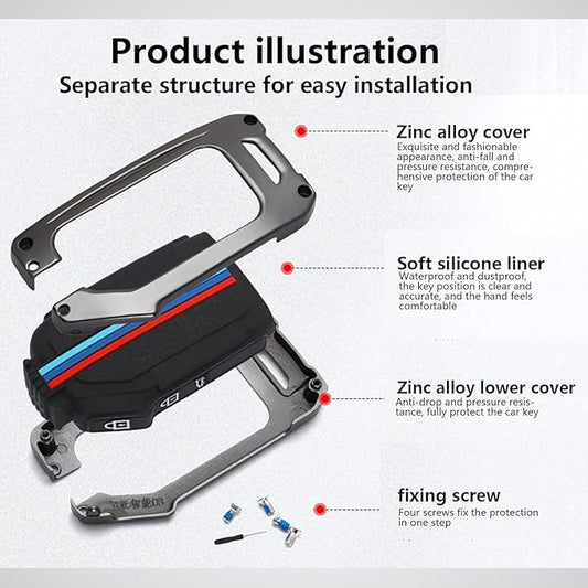 Metal Shell Silicone Key Cover Compatible with Kia Seltos 2023 2024 Facelift HTX | Carens X Line | Sonet Facelift | 4 Button Remote Key Cover for Kia