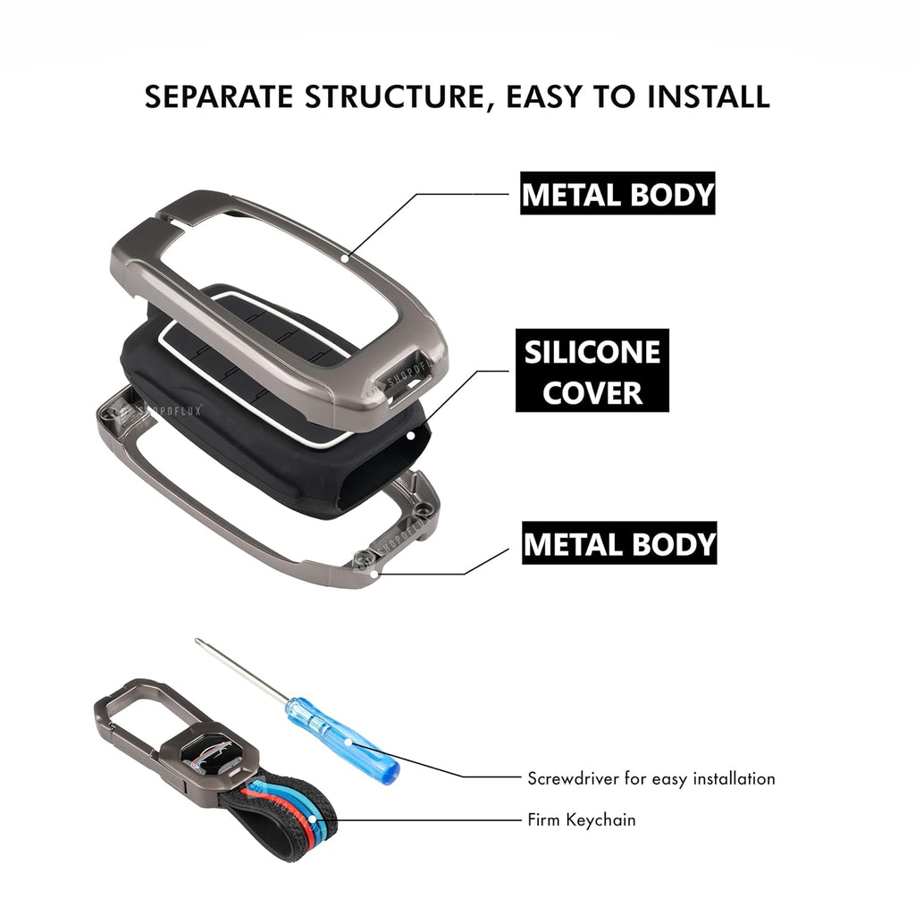 Metal Key Cover Compatible for Mahindra XUV 300 and Alturas G4 Car 3 Button Flip Key
