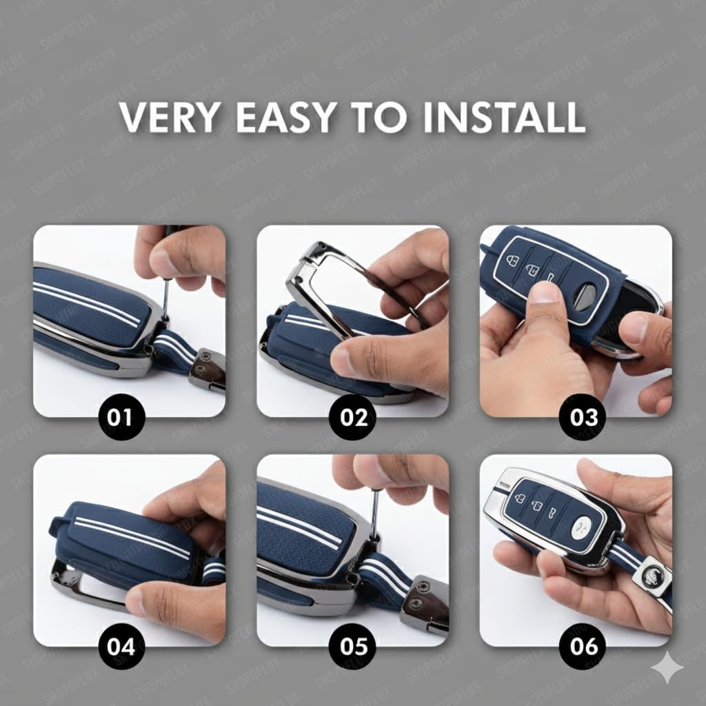 Metal Key Cover Compatible with Toyota Innova Crysta, Hilux, Invicto 2 Button Smart Only (Metal Blue Silicone)