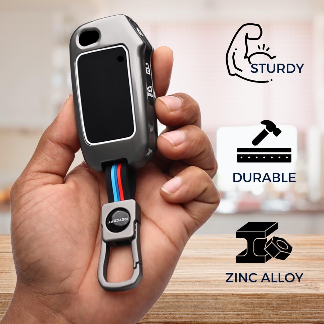 Metal Key Cover Compatible with Kia Seltos | Sonet | Carens 3 Button Flip Key