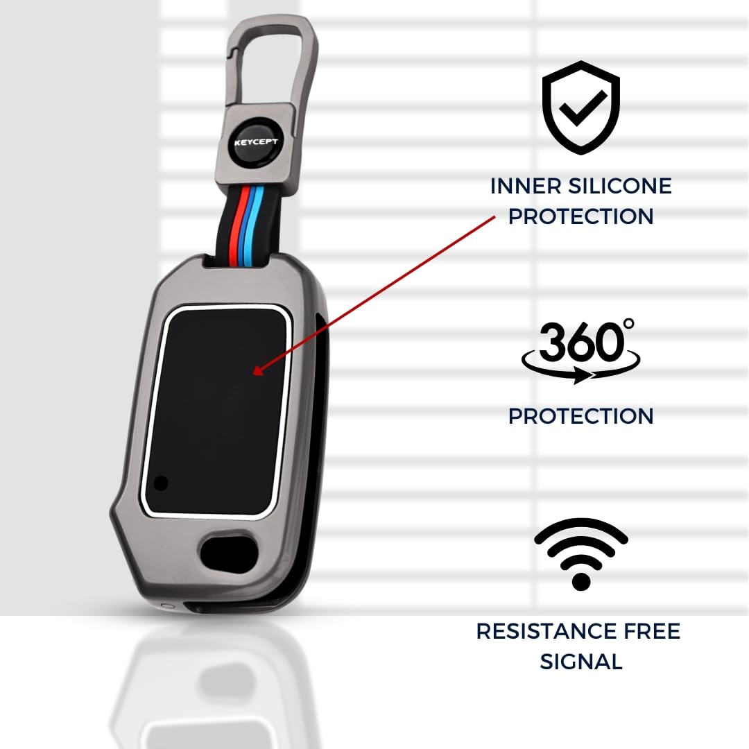 Metal Key Cover Compatible with Kia Seltos | Sonet | Carens 3 Button Flip Key