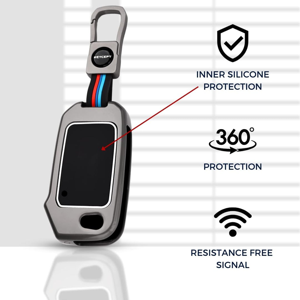 Metal Key Cover Compatible with Kia Seltos | Sonet | Carens 3 Button Flip Key
