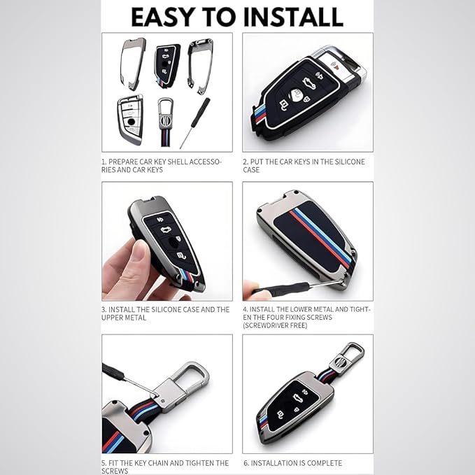 Metal Shell Silicone Key Cover Compatible with Kia Seltos 2023 2024 Facelift HTX | Carens X Line | Sonet Facelift | 4 Button Remote Key Cover for Kia