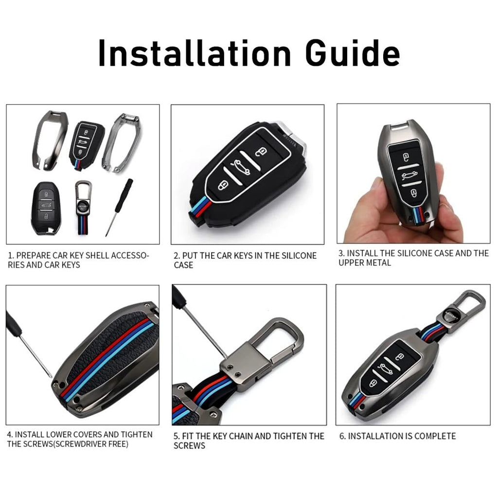 Metal Key Cover Compatible with Kia Seltos | Sonet | Carens 3 Button Flip Key