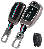 Metal Silicon Key Cover for Hyundai Alcazar, Aura, Creta, i10 Grand Nios, i20 Active, i20 Elite, Tucson, Verna, Venue, Xcent, Exter 3 Button Smart Flip Key Visible in Low-Ligh Conditions