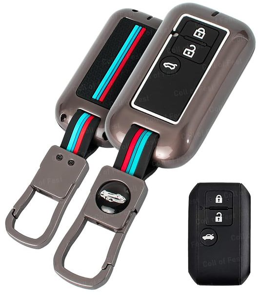 Metal Key Cover Compatible for Suzuki Baleno | Swift | Ertiga | XL6 | Dzire | Fronx | Scross| Victoris | Ciaz| Grand Vitara | Jimny | 3 Button Smart Key with Keychain