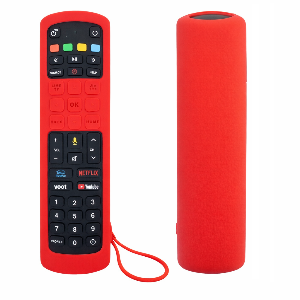 Silicone TV Remote Cover 'Compatible with' Jio Tv Remote Protective Case with Lanyard (Red) [Remote NOT Included]