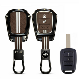 Metal + Silicone Car Key Cover Compatible for Honda City, Amaze, WR-V, Jazz, CR-V | 2 Button Smart Key Protection Case | Premium Alloy Finish | Shockproof & Stylish Key Shell (Coffee Brown)