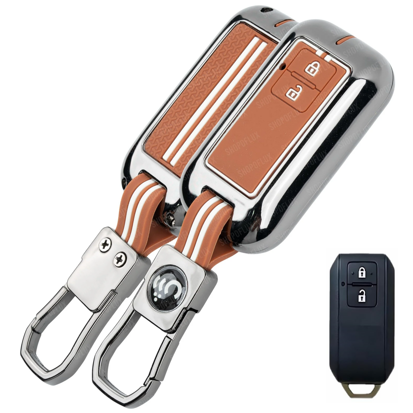 Premium Metal Silicon Key Cover Compatible with Maruti Suzuki jimny Baleno Grand Vitara XL6 Swift New Brezza 2022 Ertiga Dzire 2 Button Key Special Feature Visibilitye in Low-Ligh Condition