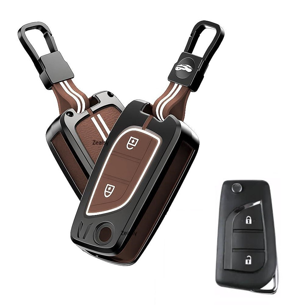Luxury Metal Flip Key Cover Compatible for Toyota Innova Crysta, Corolla Altis | 2 Button Smart Key Protector Case