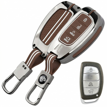 Load image into Gallery viewer, Metal Silicon Key Cover Compatible with Hyundai Creta i10 Grand i20 Elite i20 Active Xcent Verna 4s, Tucson Elantra Grand i10 Nios 3 Button Smart Key Special Feature Visible in Low-Light
