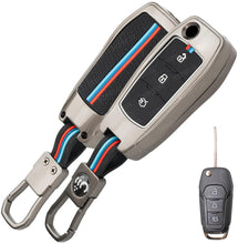 Load image into Gallery viewer, Metal Key Cover Compatible for Ford Figo, Aspire, Endeavour Flip Key 3 Button Flip Key with Keychain