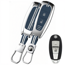Load image into Gallery viewer, Metal Key Cover Compatible with Baleno | Breeza | S Cross | Ciaz | Swift 2 Button Smart Key (Metal Blue Silicone)