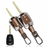 Luxury Zinc Alloy and Silicone Key Cover for Hyundaii Grand i10, Santro, Eon, 2-Button Key, Glow-in-the-Dark Protector (Black Metal & Coffee Silicone)