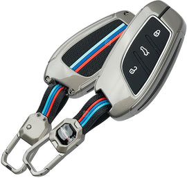 Metal Car Key Cover Compatible for MG Hector | Windsor EV 3 Button Smart Key (Metal Black Silicone)