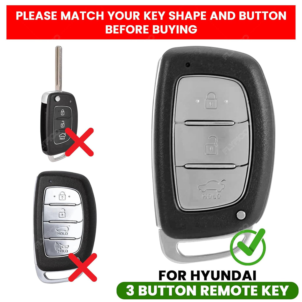 Metal Key Cover for Hyundai Grand i10 NIOS Asta | Venue | i20 | Aura | Exter | Creta | Elantra 3 Button Smart Key