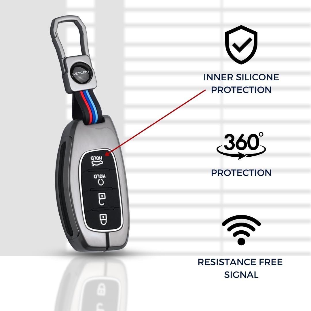 Metal Key Cover for HYN CRT | Venue | ALCZR | ELNTRA | i20 | TCSN | N Line | EV and Facelift Models for 4 Button Smart Key with Keychain