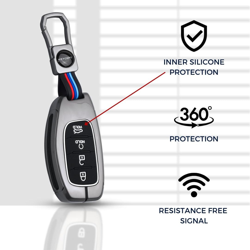 Metal Key Cover for HYN CRT | Venue | ALCZR | ELNTRA | i20 | TCSN | N Line | EV and Facelift Models for 4 Button Smart Key with Keychain
