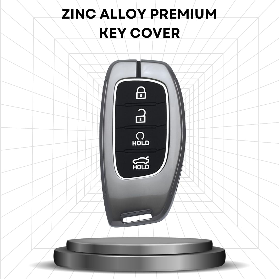 Metal Key Cover for HYN CRT | Venue | ALCZR | ELNTRA | i20 | TCSN | N Line | EV and Facelift Models for 4 Button Smart Key with Keychain