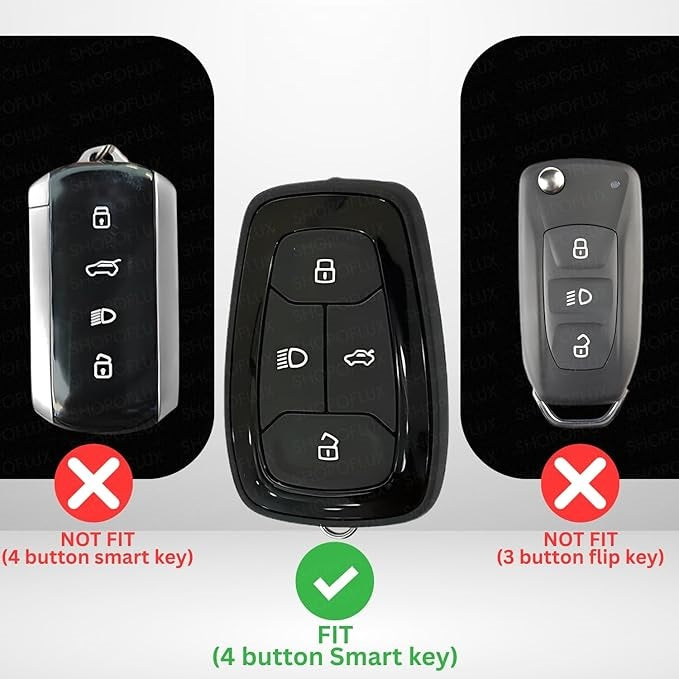Luxury Car Key Cover for Tata Nexon, Tigor, Altroz, Punch, Safari | Metal & Silicone Smart Key Protector 4 Button with Hook