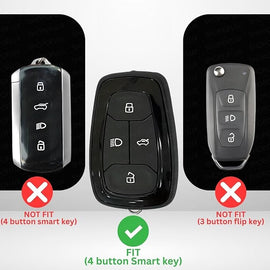 Luxury Car Key Cover for Tata Nexon, Tigor, Altroz, Punch, Safari | Metal & Silicone Smart Key Protector 4 Button with Hook