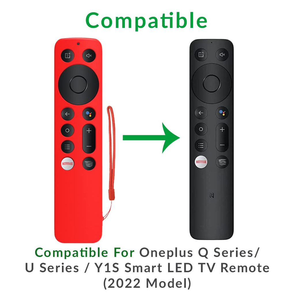 Silicone Remote Cover Compatible for Oneplus Q Series|U Series | Y1S | Y1S Edge Smart LED TV 2022 Model Shockproof Remote Case with Loop (for Q Series/U Series / Y1S, Black-Red)