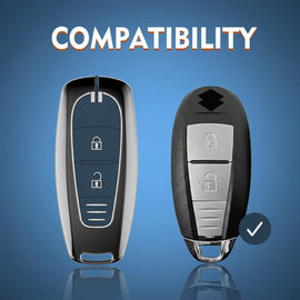 Metal Key Cover Compatible with Baleno | Breeza | S Cross | Ciaz | Swift 2 Button Smart Key (Metal Blue Silicone)