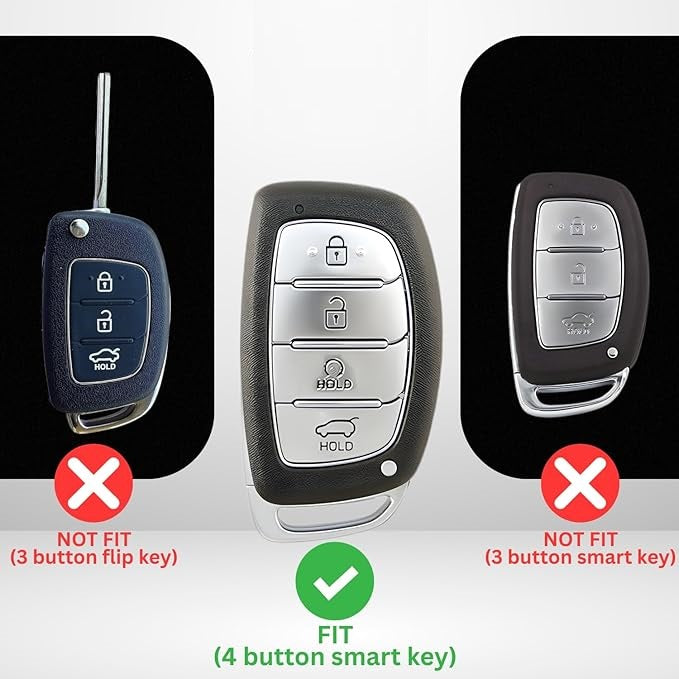 Metal Silicon Key Cover Compatible with Hyundai Creta i10 Grand i20 Elite i20 Active Xcent Verna 4s, Tucson Elantra Grand i10 Nios 3 Button Smart Key Special Feature Visible in Low-Light