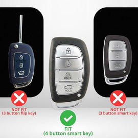 Metal Silicon Key Cover Compatible with Hyundai Creta i10 Grand i20 Elite i20 Active Xcent Verna 4s, Tucson Elantra Grand i10 Nios 3 Button Smart Key Special Feature Visible in Low-Light