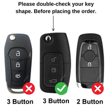 Load image into Gallery viewer, Premium Metal Key Cover Compatible with Ford EcoSport (Old), Fiesta, Figo | 3-Button Flip Remote Key Shell with Stylish Keychain (Metal Grey Black)