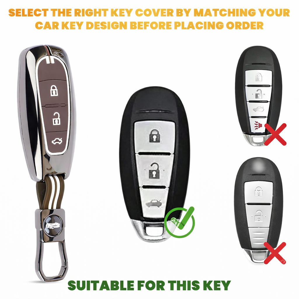 Metal Key Cover Compatible with Baleno, Breeza, S Cross, Ciaz, Swift 3 Button Smart Key (Metal Brown Silicone)