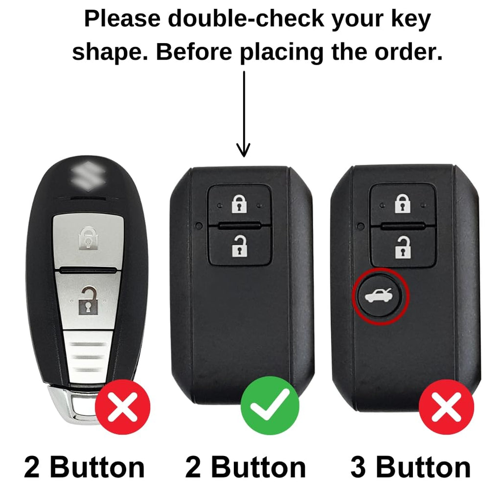 Metal Silicon Key Cover Compatible with Maruti Suzuki jimny Baleno Grand Vitara XL6 Swift New Brezza 2022 Ertiga Dzire 2 Button Key Special Feature Visibilitye in Low-Ligh Condition