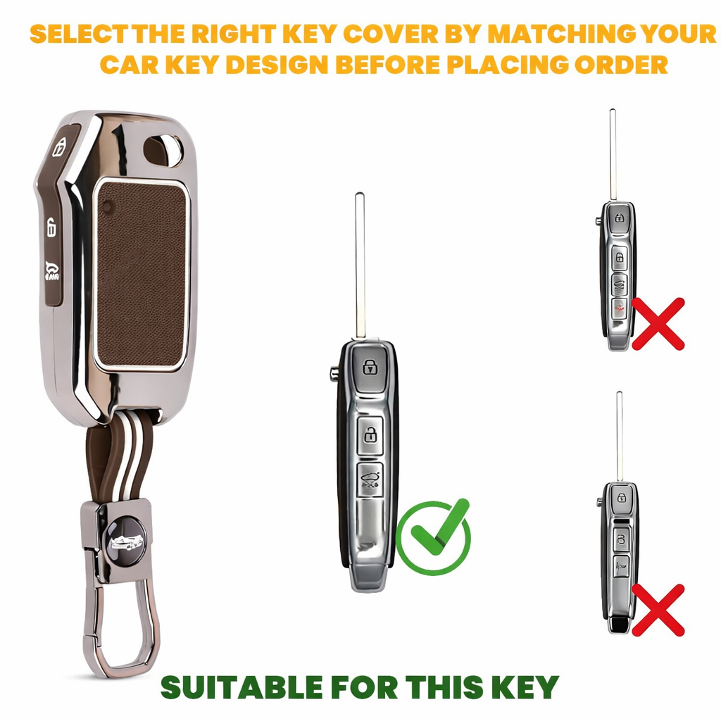 Metal Silicon Key Cover Compatible for Kia Seltos 2023 2024 HTE 3 Button Flip Key Cover Full Metal Protections