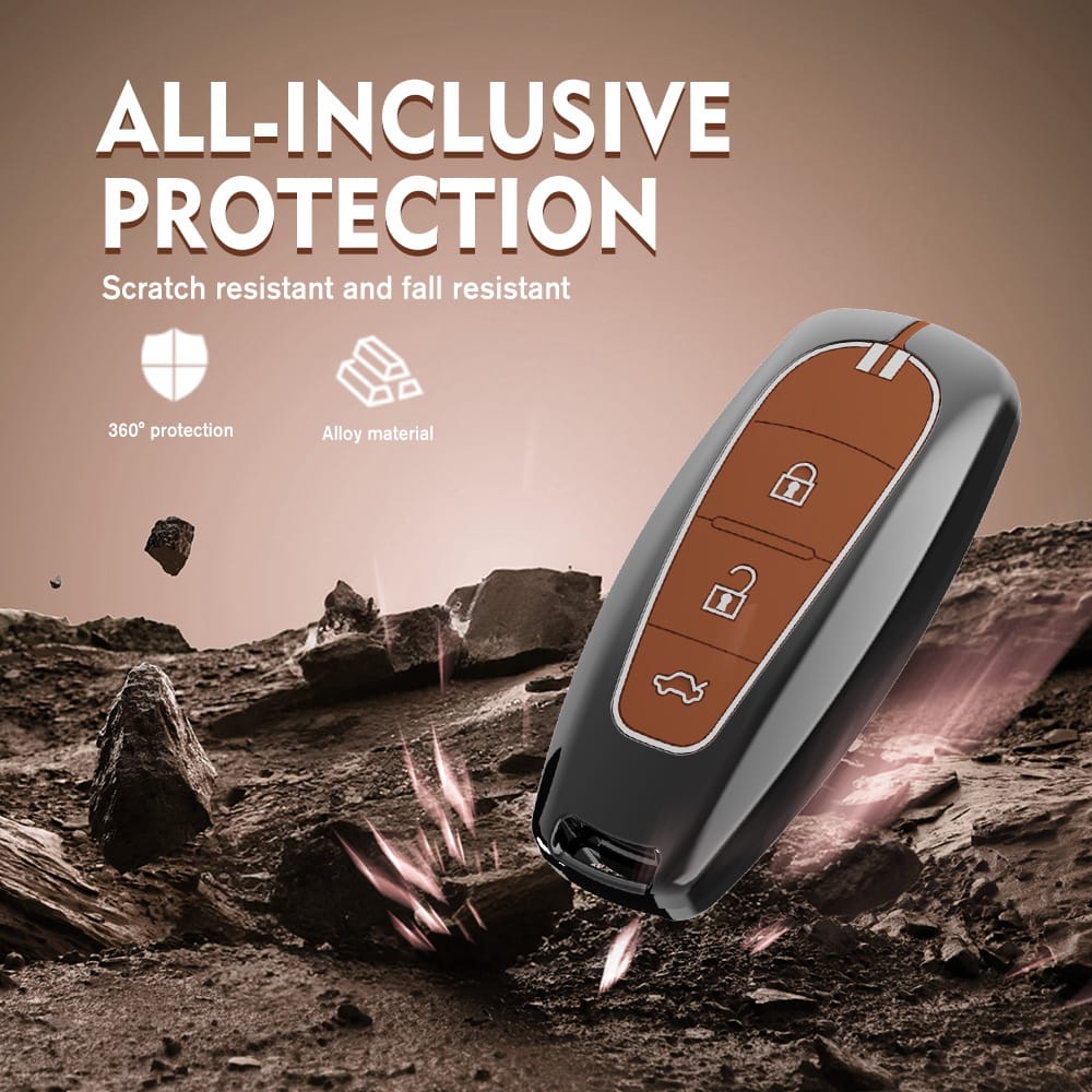 Premium Waterproof Metal Key Cover Compatible with Maruti Suzuki Baleno Ciaz Vitara Brezza S Cross Swift Ignis & Toyota Urban Cruiser 3 Button Smart Remote Key